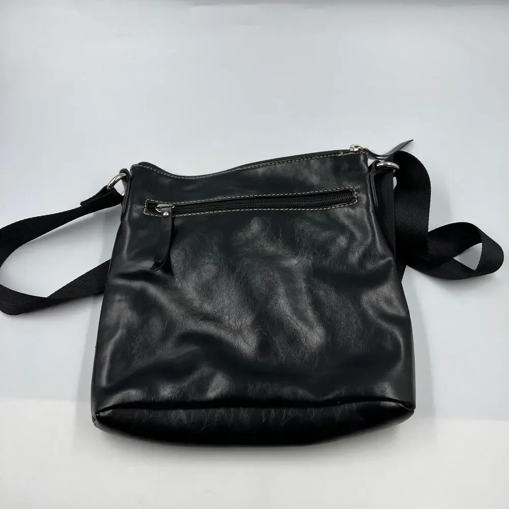 Franco‎ Sarto Classic Black Crossbody Purse Messenger Zippered Handbag Medium